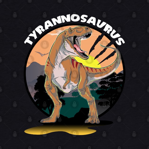 Tyrannosaurus Rex Dinosaur Design With Background by Terra Fossil Merch